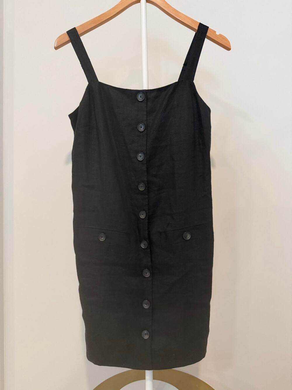 Veronica Beard Nico Black Linen Button Front Mini Dress Size 0 NWT $478